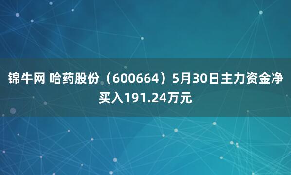 锦牛网 哈药股份（600664）5月30日主力资金净买入191.24万元